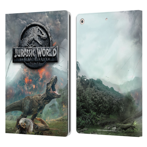 Jurassic World Fallen Kingdom Key Art T-Rex Volcano Leather Book Wallet Case Cover For Apple iPad 10.2 2019/2020/2021