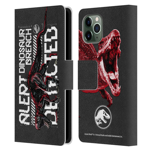 Jurassic World Fallen Kingdom Key Art Dinosaur Breach Leather Book Wallet Case Cover For Apple iPhone 11 Pro