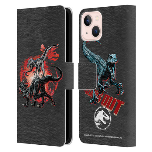 Jurassic World Fallen Kingdom Key Art Raptors Battle Leather Book Wallet Case Cover For Apple iPhone 13