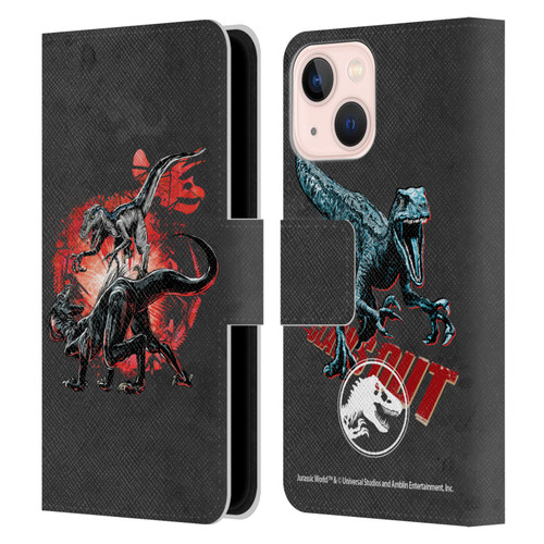 Jurassic World Fallen Kingdom Key Art Raptors Battle Leather Book Wallet Case Cover For Apple iPhone 13 Mini