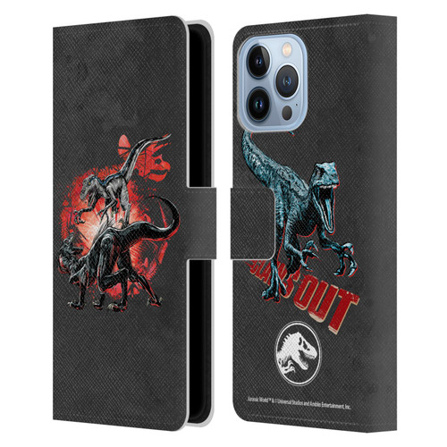 Jurassic World Fallen Kingdom Key Art Raptors Battle Leather Book Wallet Case Cover For Apple iPhone 13 Pro Max