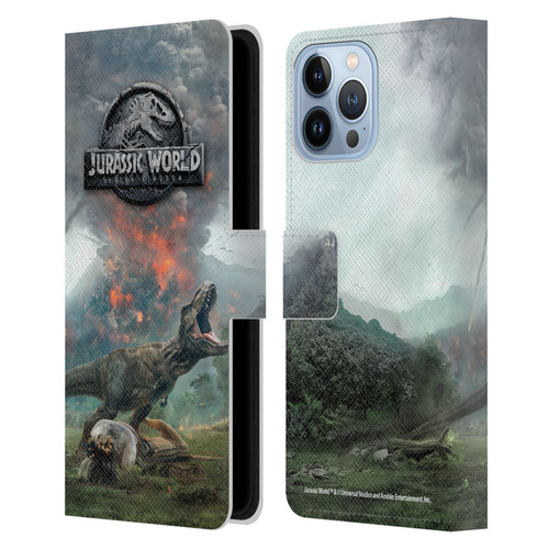 Jurassic World Fallen Kingdom Key Art T-Rex Volcano Leather Book Wallet Case Cover For Apple iPhone 13 Pro Max