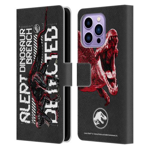 Jurassic World Fallen Kingdom Key Art Dinosaur Breach Leather Book Wallet Case Cover For Apple iPhone 14 Pro Max