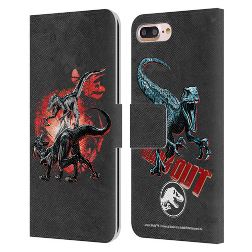 Jurassic World Fallen Kingdom Key Art Raptors Battle Leather Book Wallet Case Cover For Apple iPhone 7 Plus / iPhone 8 Plus