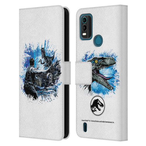 Jurassic World Fallen Kingdom Key Art Blue & Owen Distressed Look Leather Book Wallet Case Cover For Nokia G11 Plus