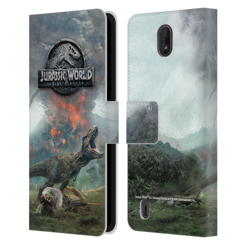 Jurassic World Fallen Kingdom Key Art T-Rex Volcano Leather Book Wallet Case Cover For Nokia C01 Plus/C1 2nd Edition