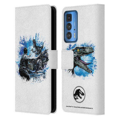 Jurassic World Fallen Kingdom Key Art Blue & Owen Distressed Look Leather Book Wallet Case Cover For Motorola Edge 20 Pro