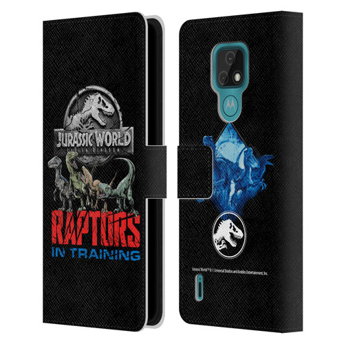 Jurassic World Fallen Kingdom Key Art Raptors In Training Leather Book Wallet Case Cover For Motorola Moto E7