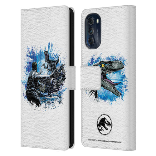 Jurassic World Fallen Kingdom Key Art Blue & Owen Distressed Look Leather Book Wallet Case Cover For Motorola Moto G (2022)