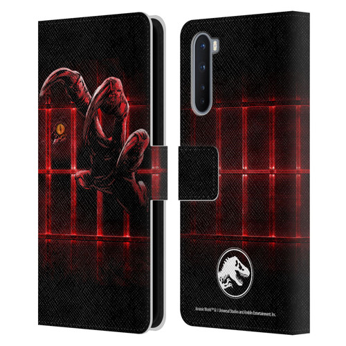 Jurassic World Fallen Kingdom Key Art Claw In Dark Leather Book Wallet Case Cover For OnePlus Nord 5G