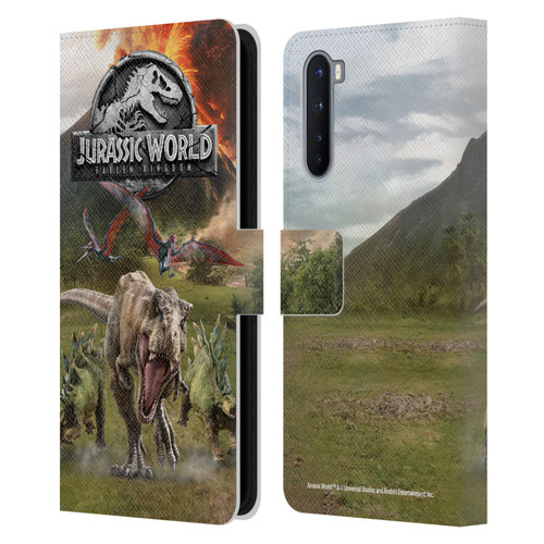Jurassic World Fallen Kingdom Key Art Dinosaurs Escape Leather Book Wallet Case Cover For OnePlus Nord 5G