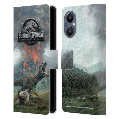 Jurassic World Fallen Kingdom Key Art T-Rex Volcano Leather Book Wallet Case Cover For OnePlus Nord N20 5G