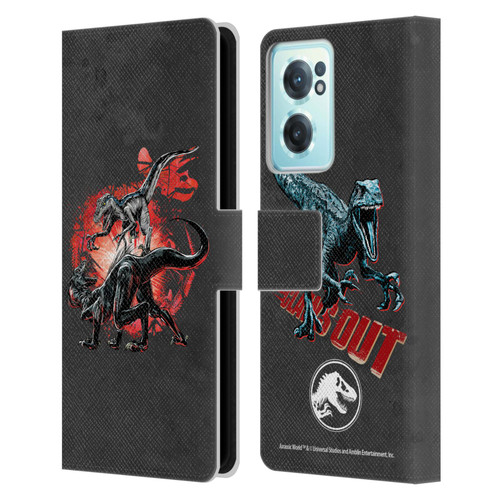 Jurassic World Fallen Kingdom Key Art Raptors Battle Leather Book Wallet Case Cover For OnePlus Nord CE 2 5G