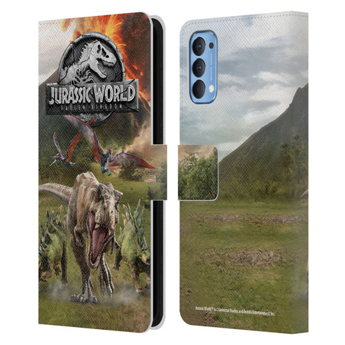 Jurassic World Fallen Kingdom Key Art Dinosaurs Escape Leather Book Wallet Case Cover For OPPO Reno 4 5G
