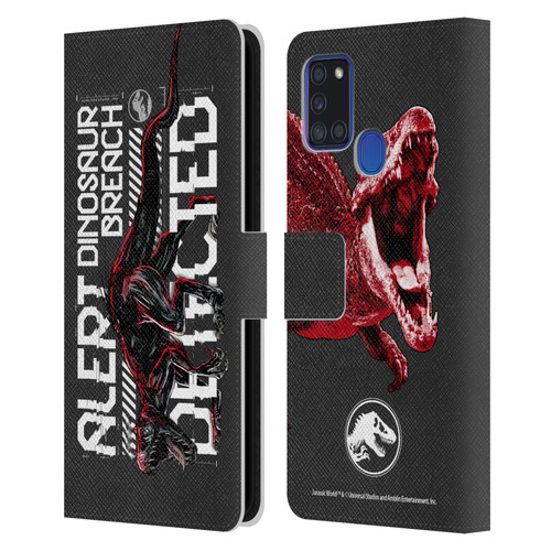 Jurassic World Fallen Kingdom Key Art Dinosaur Breach Leather Book Wallet Case Cover For Samsung Galaxy A21s (2020)