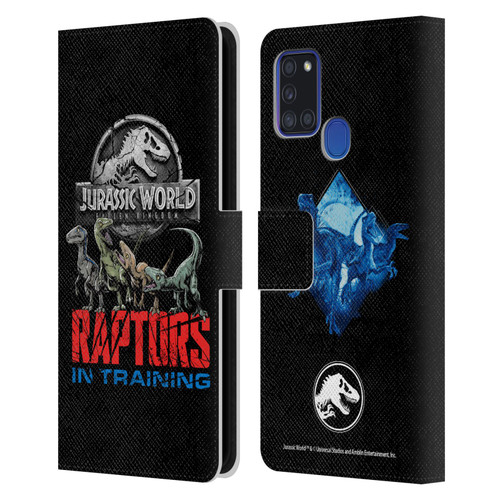 Jurassic World Fallen Kingdom Key Art Raptors In Training Leather Book Wallet Case Cover For Samsung Galaxy A21s (2020)