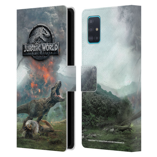 Jurassic World Fallen Kingdom Key Art T-Rex Volcano Leather Book Wallet Case Cover For Samsung Galaxy A51 (2019)
