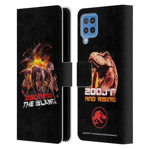 Jurassic World Fallen Kingdom Key Art Dinosaurs Escape Island Leather Book Wallet Case Cover For Samsung Galaxy F22 (2021)