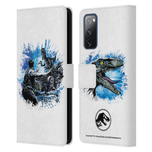 Jurassic World Fallen Kingdom Key Art Blue & Owen Distressed Look Leather Book Wallet Case Cover For Samsung Galaxy S20 FE / 5G