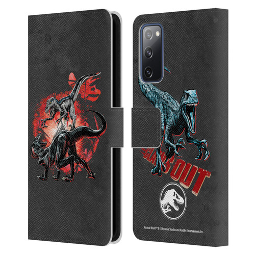 Jurassic World Fallen Kingdom Key Art Raptors Battle Leather Book Wallet Case Cover For Samsung Galaxy S20 FE / 5G