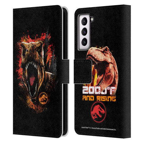 Jurassic World Fallen Kingdom Key Art T-Rex Art Leather Book Wallet Case Cover For Samsung Galaxy S21 5G