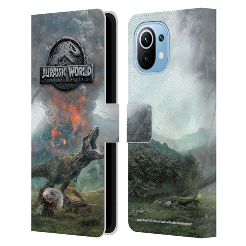 Jurassic World Fallen Kingdom Key Art T-Rex Volcano Leather Book Wallet Case Cover For Xiaomi Mi 11