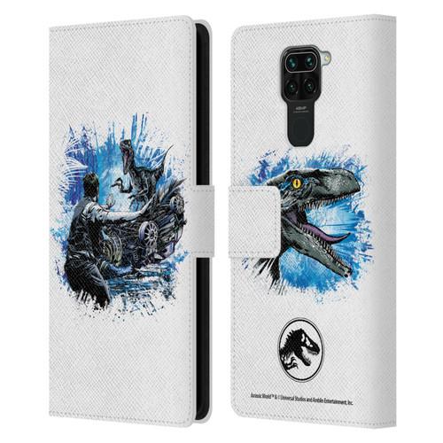 Jurassic World Fallen Kingdom Key Art Blue & Owen Distressed Look Leather Book Wallet Case Cover For Xiaomi Redmi Note 9 / Redmi 10X 4G