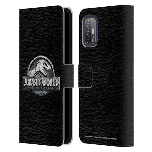 Jurassic World Fallen Kingdom Logo Plain Black Leather Book Wallet Case Cover For HTC Desire 21 Pro 5G