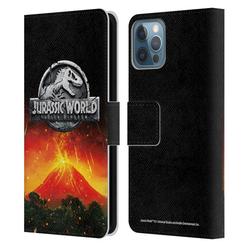 Jurassic World Fallen Kingdom Logo Volcano Eruption Leather Book Wallet Case Cover For Apple iPhone 12 / iPhone 12 Pro