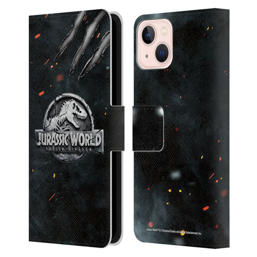 Jurassic World Fallen Kingdom Logo Dinosaur Claw Leather Book Wallet Case Cover For Apple iPhone 13