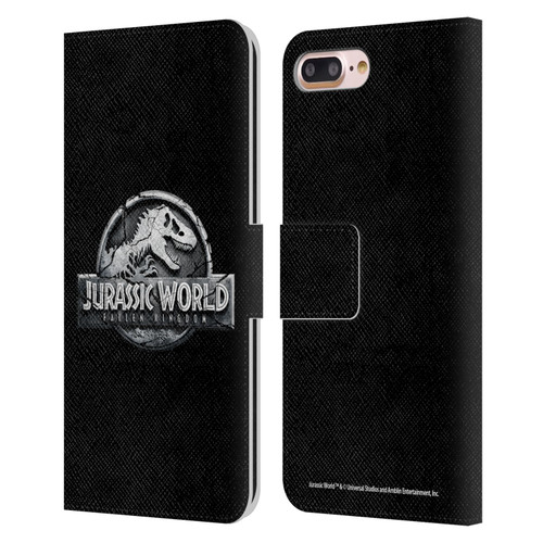 Jurassic World Fallen Kingdom Logo Plain Black Leather Book Wallet Case Cover For Apple iPhone 7 Plus / iPhone 8 Plus