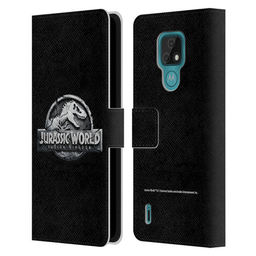 Jurassic World Fallen Kingdom Logo Plain Black Leather Book Wallet Case Cover For Motorola Moto E7