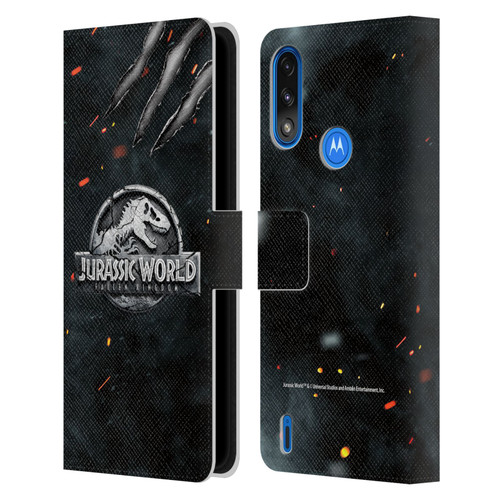 Jurassic World Fallen Kingdom Logo Dinosaur Claw Leather Book Wallet Case Cover For Motorola Moto E7 Power / Moto E7i Power