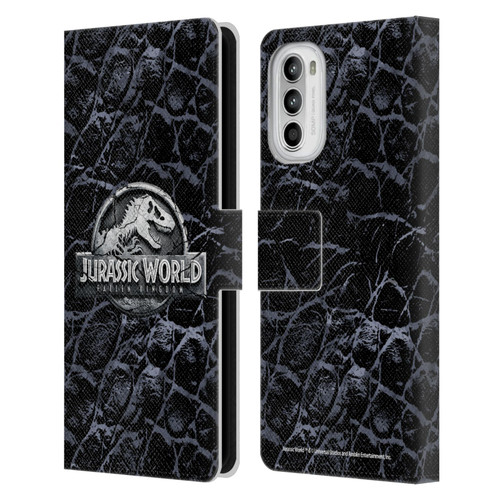 Jurassic World Fallen Kingdom Logo Dinosaur Scale Leather Book Wallet Case Cover For Motorola Moto G52