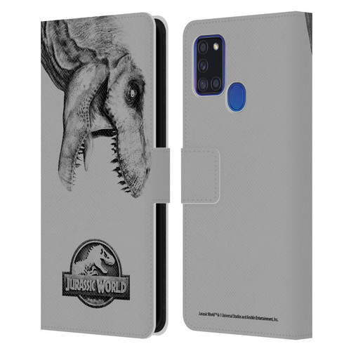 Jurassic World Fallen Kingdom Logo T-Rex Leather Book Wallet Case Cover For Samsung Galaxy A21s (2020)