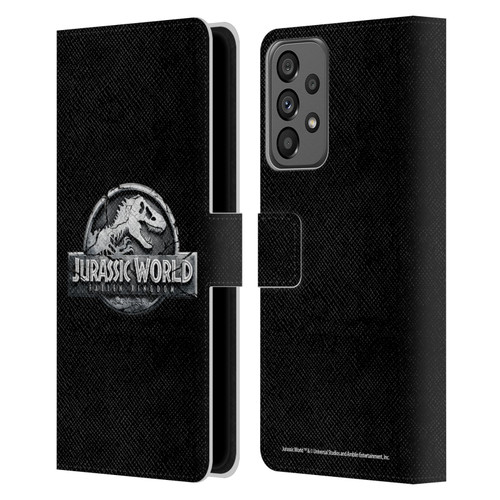 Jurassic World Fallen Kingdom Logo Plain Black Leather Book Wallet Case Cover For Samsung Galaxy A73 5G (2022)