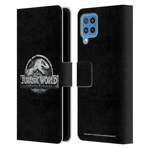 Jurassic World Fallen Kingdom Logo Plain Black Leather Book Wallet Case Cover For Samsung Galaxy F22 (2021)