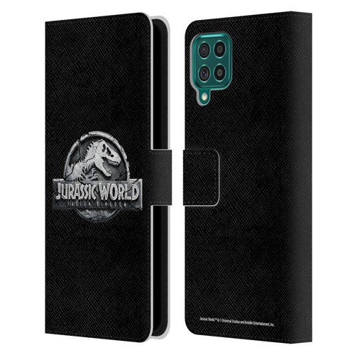 Jurassic World Fallen Kingdom Logo Plain Black Leather Book Wallet Case Cover For Samsung Galaxy F62 (2021)