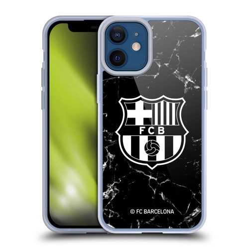 FC Barcelona Crest Patterns Black Marble Soft Gel Case for Apple iPhone 12 Mini