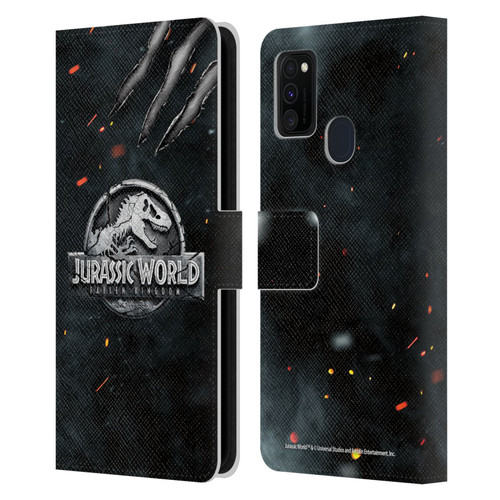 Jurassic World Fallen Kingdom Logo Dinosaur Claw Leather Book Wallet Case Cover For Samsung Galaxy M30s (2019)/M21 (2020)