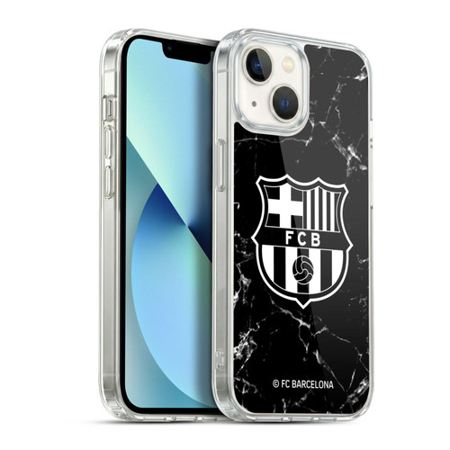 FC Barcelona Crest Patterns Black Marble Soft Gel Case for Apple iPhone 13