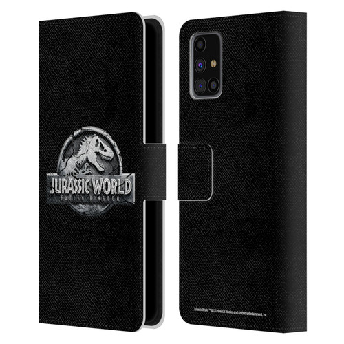 Jurassic World Fallen Kingdom Logo Plain Black Leather Book Wallet Case Cover For Samsung Galaxy M31s (2020)