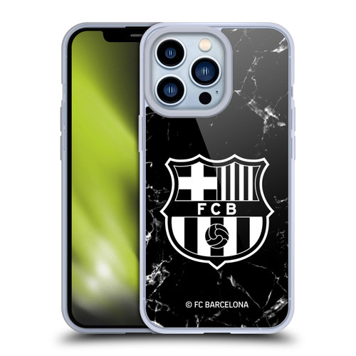 FC Barcelona Crest Patterns Black Marble Soft Gel Case for Apple iPhone 13 Pro & MagSafe