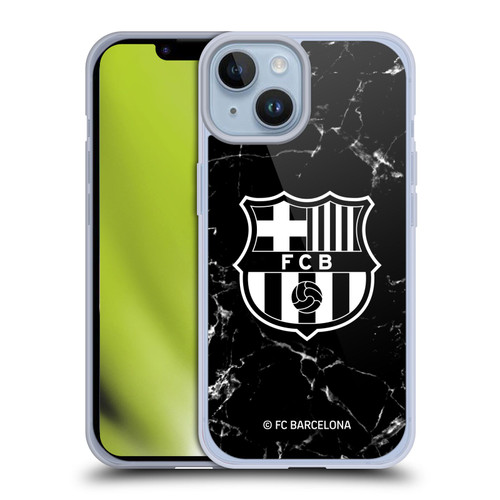 FC Barcelona Crest Patterns Black Marble Soft Gel Case for Apple iPhone 14