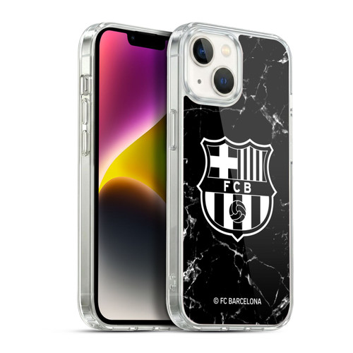 FC Barcelona Crest Patterns Black Marble Soft Gel Case for Apple iPhone 14