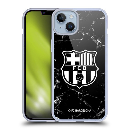FC Barcelona Crest Patterns Black Marble Soft Gel Case for Apple iPhone 14 Plus