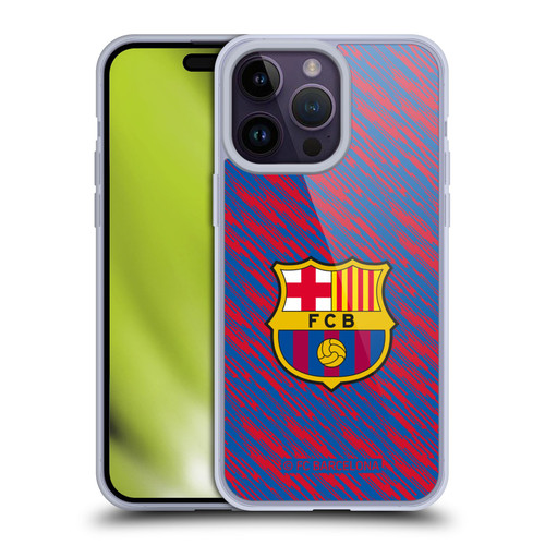 FC Barcelona Crest Patterns Glitch Soft Gel Case for Apple iPhone 14 Pro Max