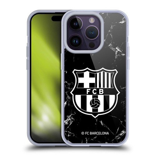 FC Barcelona Crest Patterns Black Marble Soft Gel Case for Apple iPhone 14 Pro & MagSafe