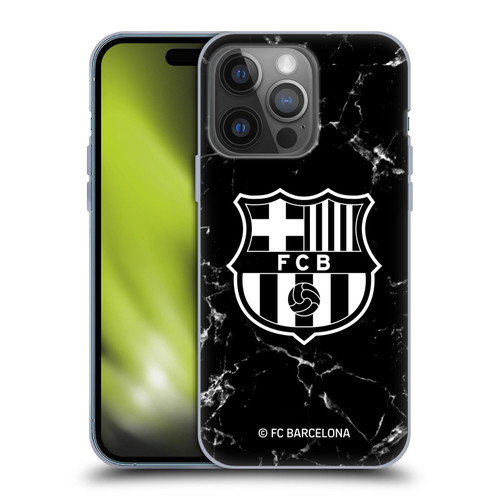 FC Barcelona Crest Patterns Black Marble Soft Gel Case for Apple iPhone 14 Pro