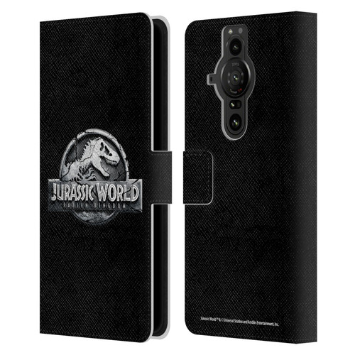 Jurassic World Fallen Kingdom Logo Plain Black Leather Book Wallet Case Cover For Sony Xperia Pro-I